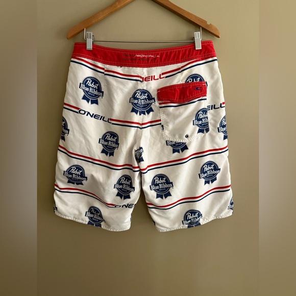 O'Neill White and Blue Pabst Blue Ribbon Logo Board Shorts - Picture 12 of 17